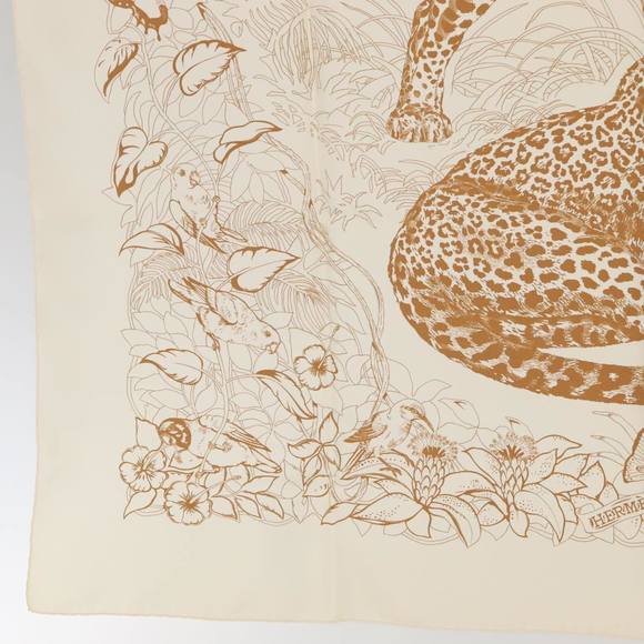 HERMES Carre 90 Scarf JUNGLE LOVE Silk White Auth am6952 - Picture 8 of 16